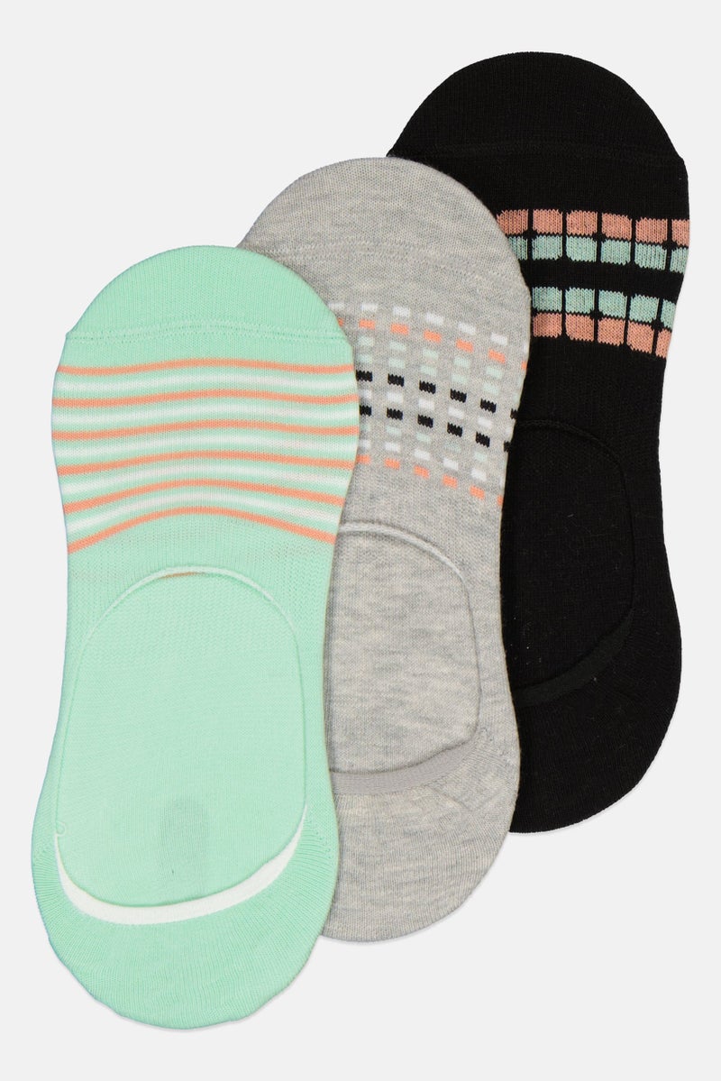 RBX Women 3 Pairs Invisible Non Terry Socks, Multicolor - Image 2