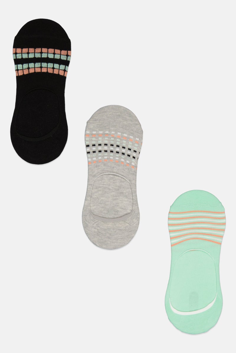 RBX Women 3 Pairs Invisible Non Terry Socks, Multicolor - Image 1