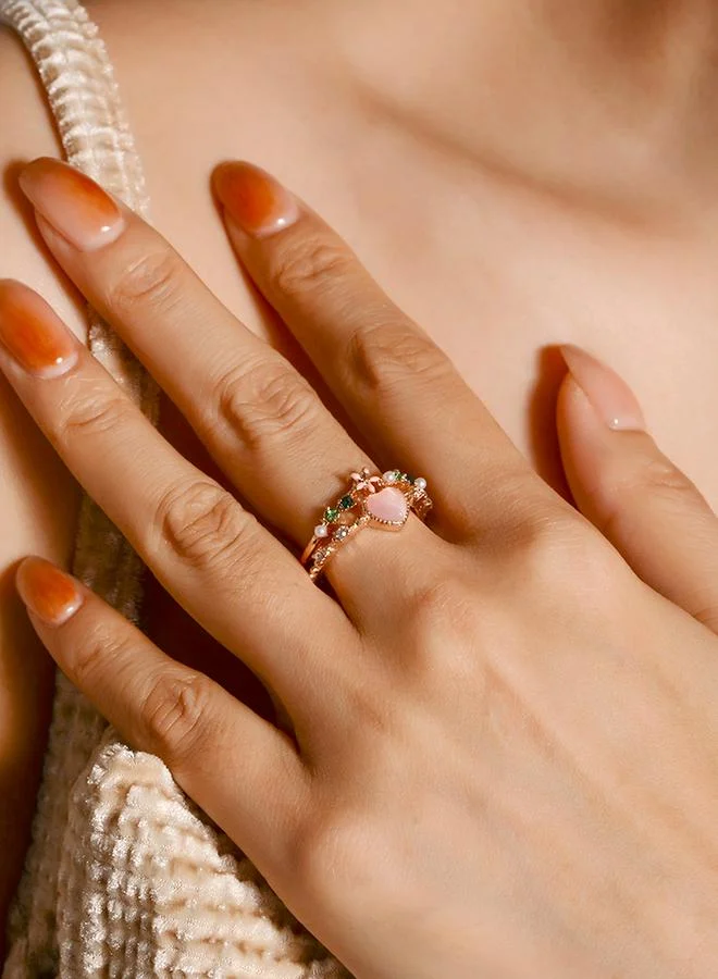 Take Two Gold Tone Rhinestone and Pearls Embellished Heart Ring