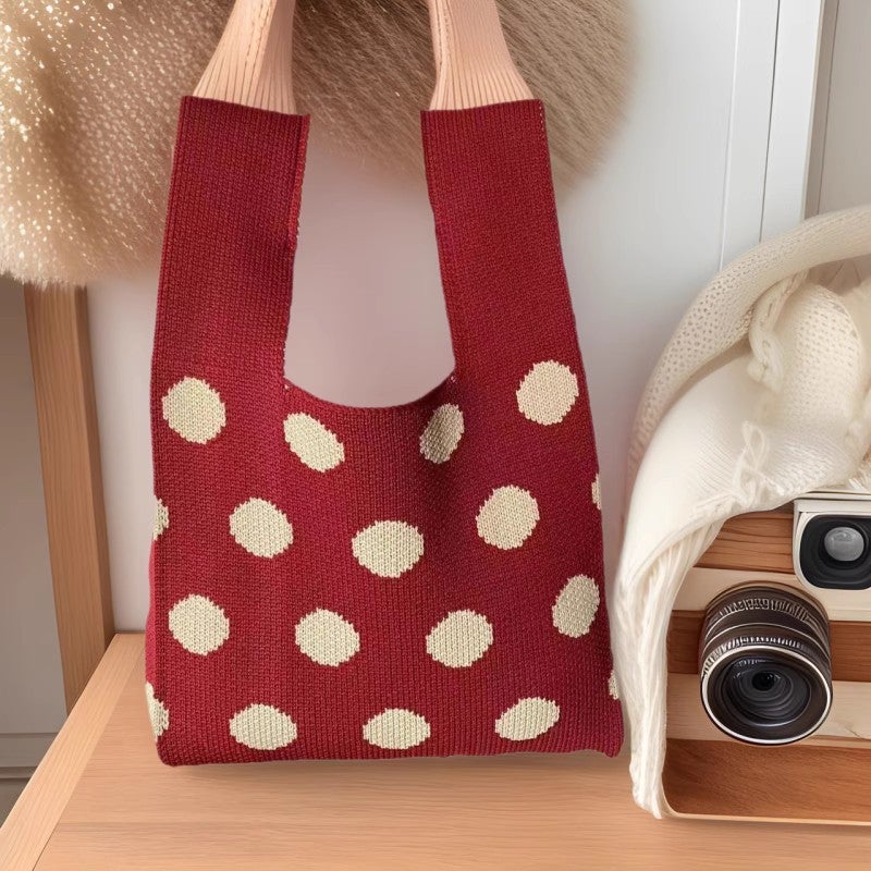 Spring High-Quality Little Red Book Style Woven Polyester Polka Dot Tote Bag Gift Bag Hand-Knitted Year Of The Dragon - Image 2