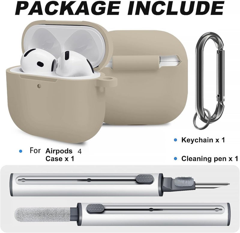 NOUKAJU Silicone Case Cover for AirPods 4th Gen, Soft Skin, Full Protection, Keychain, Cleaner Kit (Milk Tea) - Image 3