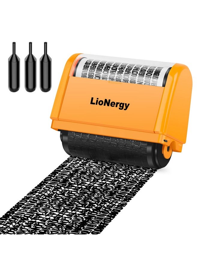 Lionergy - Identity Protection Roller Stamp Extra Large Roller Identity Theft Prevention Security Stamp With 3 Refills 10Pcs Personalise Vinyl Waterproof Stickers Orange Yellow - Image 1