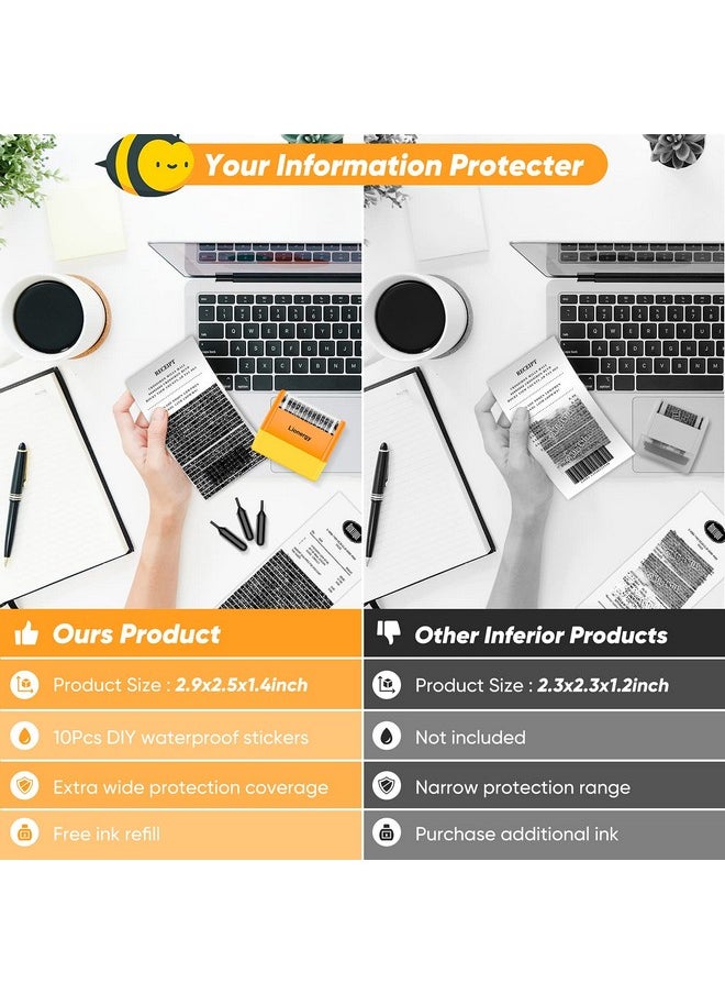 Lionergy - Identity Protection Roller Stamp Extra Large Roller Identity Theft Prevention Security Stamp With 3 Refills 10Pcs Personalise Vinyl Waterproof Stickers Orange Yellow - Image 1