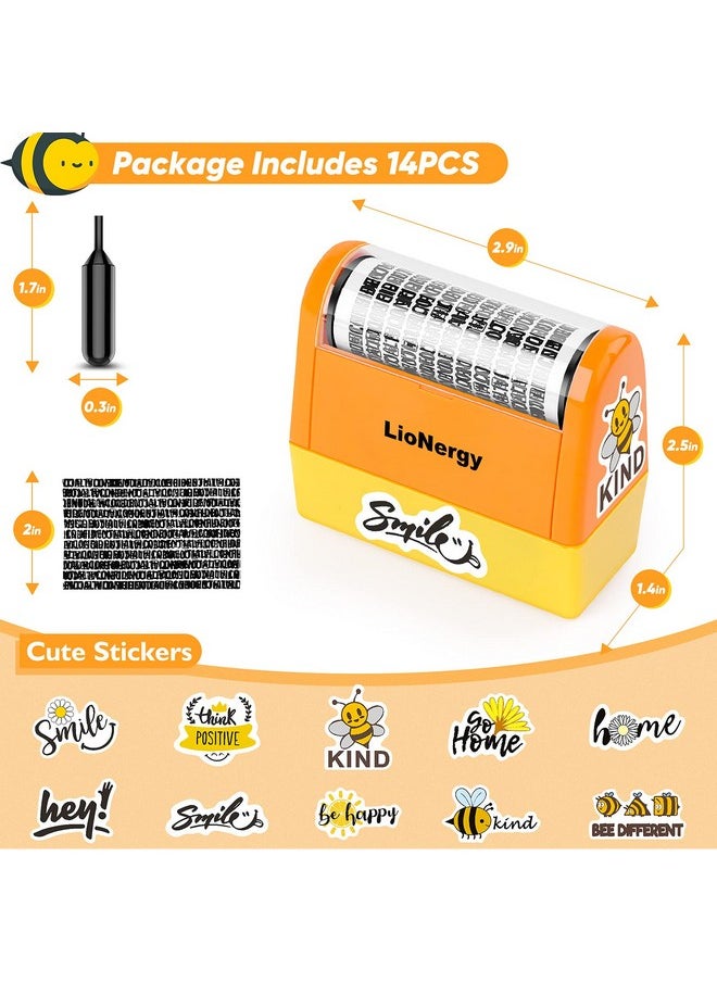 Lionergy - Identity Protection Roller Stamp Extra Large Roller Identity Theft Prevention Security Stamp With 3 Refills 10Pcs Personalise Vinyl Waterproof Stickers Orange Yellow - Image 1