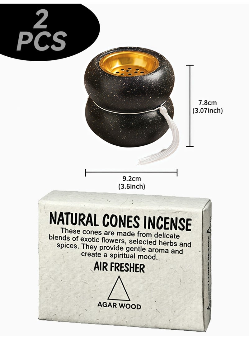 Aromancy Agarwood Incense Cones with Ceramic Holder Set 1 Box Natural Oud Incense Cones + 1 Ceramic Holder Set Long Lasting Agar Wood Aroma for Meditation Prayer Yoga Home Fragrance & Relaxation - Image 2