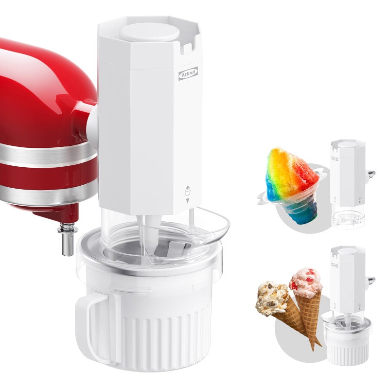 Atbod 2 in 1 Ice Cream Maker and Shaved Ice Attachment for KitchenAid Stand Mixers, 2 Small Ice Cream Bowls, Snow Cone Machine with Coarse and Fine Blades, 8 Ice Molds - Image 1