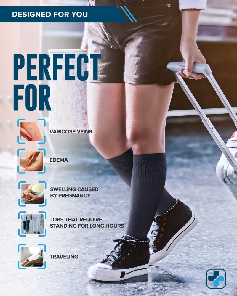 Doctor's Select 3 Pairs Plus Size Compression Socks Wide Calf | Bamboo Viscose Knee High Socks for Circulation Support | Black, Gray, Navy - Image 3