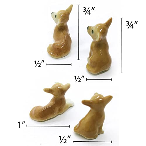 ChangThai Design Tiny ¾ Inch Couple Brown Sitting Lying Chihuahua Dog Figurines - Miniature Hand Made Painted Ceramic Dogs Puppy Canine Animals Cute Porcelain Decorative Collectible Figure Décor Gifts - Image 3
