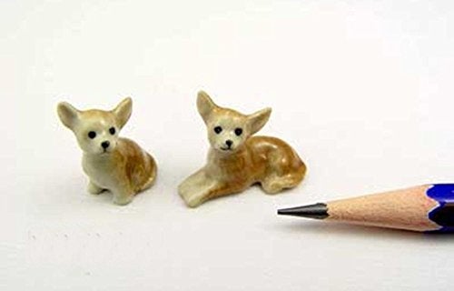 ChangThai Design Tiny ¾ Inch Couple Brown Sitting Lying Chihuahua Dog Figurines - Miniature Hand Made Painted Ceramic Dogs Puppy Canine Animals Cute Porcelain Decorative Collectible Figure Décor Gifts - Image 5