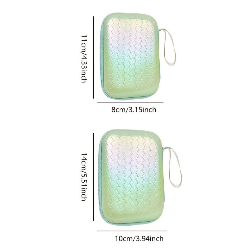EVA Iridescent Woven Large Storage Pouch Square Hard Shell Zipper Case For Earphone Data Cable Charger Organizer Portable Travel Drop Resistant Green - Image 1
