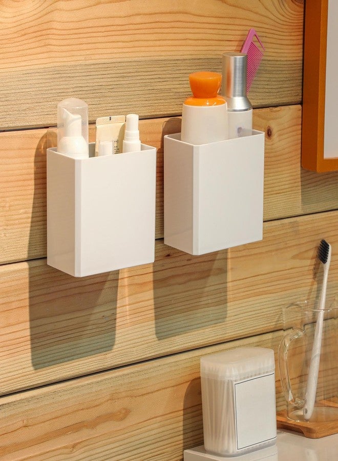 Suclain 2 Pcs Wall Mounted Organizer Non-drilling Adhesive Floating Shelf White Wall Bin Organizer Hanging Storage Containers for Bedroom Bathroom Kitchen Office - Image 5
