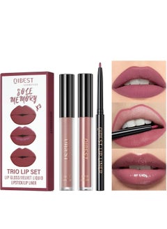 QiBest Lipstick and Lip Liner Set Matte Liquid Lipstick Moisturizing Lip Gloss Creamy Lip Liner Mauve Rose 01  - Image 1