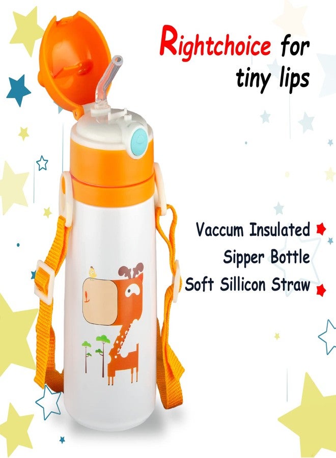 Zerya Goofy 480 ML Vacuum Thermo Seal Insulated Double Wall Steel Body Baby Sipper with One Touch Opening & Silicon Straw,Long Retention of Temperature of Hot & Cold Liquids (Orange) - Image 4