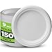 Munfix 100 Compostable Paper Plates Heavy Duty 150 Pack Biodegradable Disposable Plates 9 Inch White Disposable Dinner Plates Made of EcoFriendly Natural Sugarcane Bagasse Microwavable Plates Bulk - Image 1