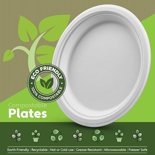 Munfix 100 Compostable Paper Plates Heavy Duty 150 Pack Biodegradable Disposable Plates 9 Inch White Disposable Dinner Plates Made of EcoFriendly Natural Sugarcane Bagasse Microwavable Plates Bulk - Image 5