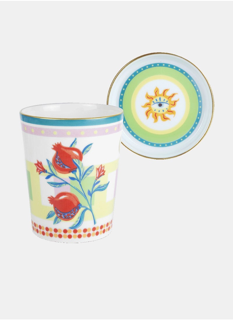Baci milano - Mamma Mia Porcelain Cup with Lid/Saucer – Pomegranate (Ø 9 cm, H 12 cm) - Image 1
