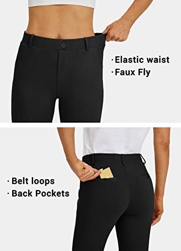 Willit سروال كابري للنساء من ويليت - بنطلون يوجا للعمل - بنطلون كابري مرن - بنطلون مكتبي عالي الخصر 21" أسود 14 - Image 5