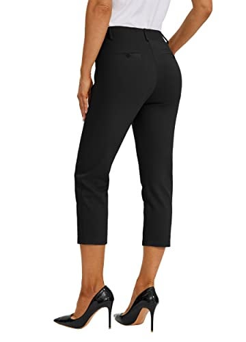 Willit سروال كابري للنساء من ويليت - بنطلون يوجا للعمل - بنطلون كابري مرن - بنطلون مكتبي عالي الخصر 21" أسود 14 - Image 2