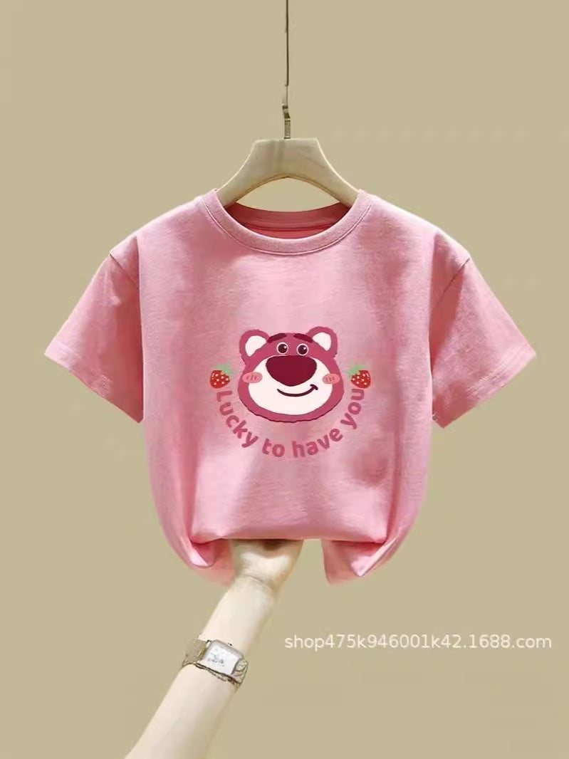 Girls' Short-Sleeved T-Shirt Pure Cotton Summer Pink Children'S Clothing Western Style Clothes Middle And Big Children'S Children'S Half-Sleeved - Image 5