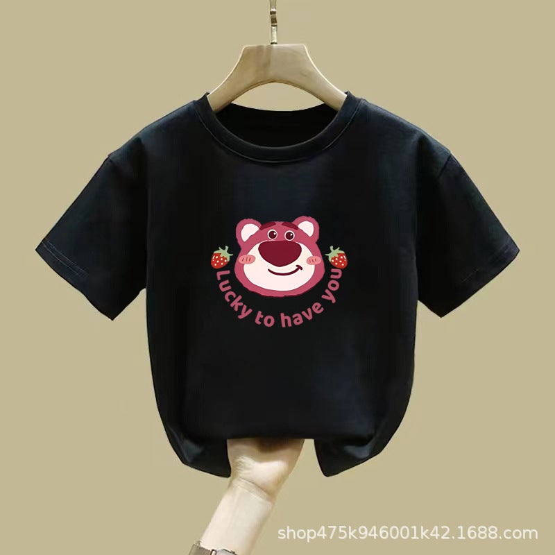 Girls' Short-Sleeved T-Shirt Pure Cotton Summer Pink Children'S Clothing Western Style Clothes Middle And Big Children'S Children'S Half-Sleeved - Image 1