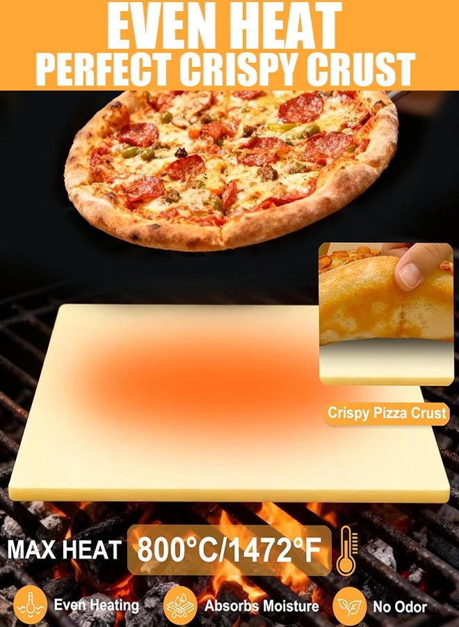 Bonanzarh Pizza Stone Kits 4PCS 12"x15", Rectangle Pizza Stone for Grill & Oven with Stainless Steel Pizza Cutter & 10pcs Cooking Paper and Peel Paddle-Durable and Pizza Oven Accessories - Image 3