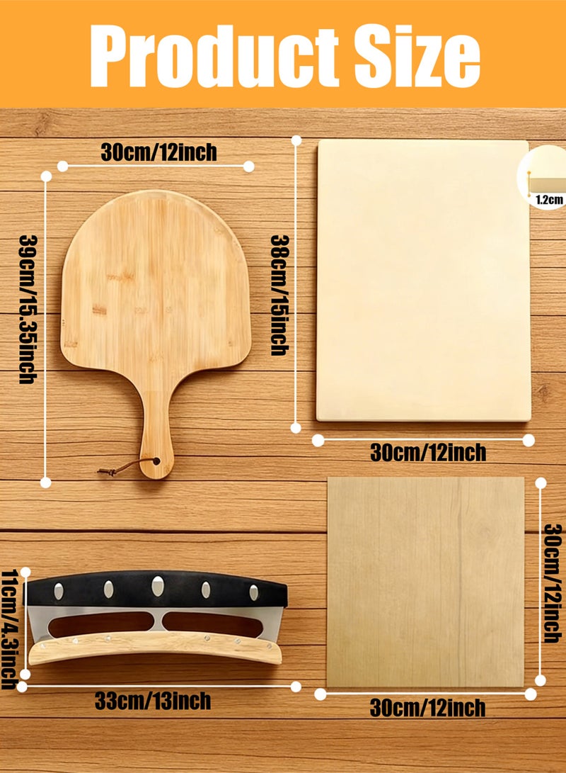 Bonanzarh Pizza Stone Kits 4PCS 12"x15", Rectangle Pizza Stone for Grill & Oven with Stainless Steel Pizza Cutter & 10pcs Cooking Paper and Peel Paddle-Durable and Pizza Oven Accessories - Image 2
