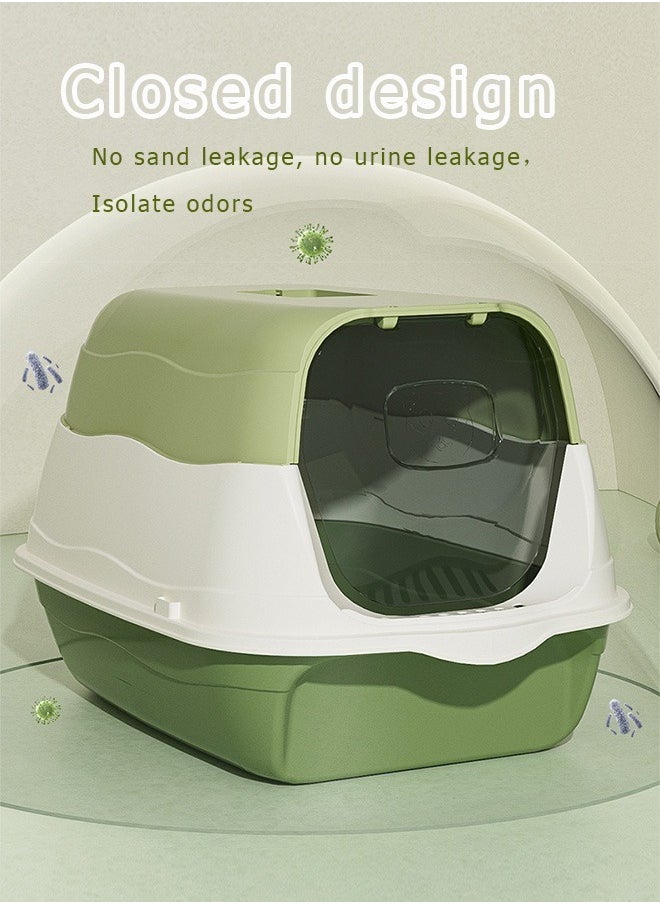 Detachable Cat Litter Box Large Cat Litter Box Litter Box with High Side Anti-Splashing Cats Litters Pan with Scoop and Handle Odor-proof Splash Splash-Proof Semi-closed Cat Potty Tray Toilet with Foot Pedal Easy Clean Detachable Rim Suitable for Small Medium Large Adult Cats
