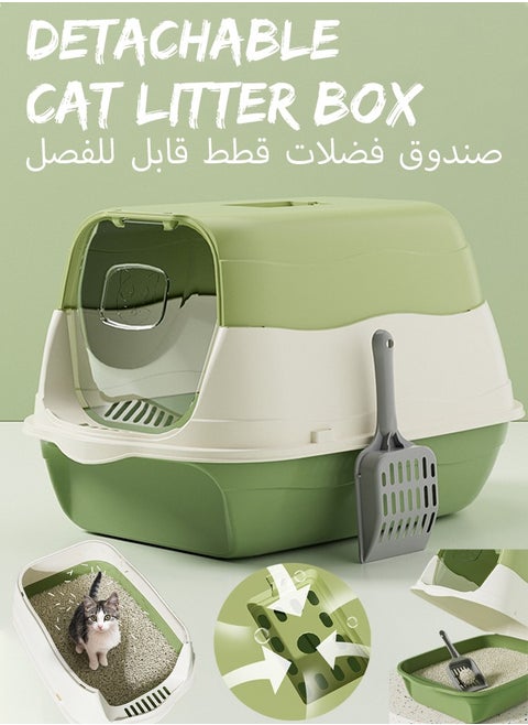 Detachable Cat Litter Box Large Cat Litter Box Litter Box with High Side Anti-Splashing Cats Litters Pan with Scoop and Handle Odor-proof Splash Splash-Proof Semi-closed Cat Potty Tray Toilet with Foot Pedal Easy Clean Detachable Rim Suitable for Small Medium Large Adult Cats