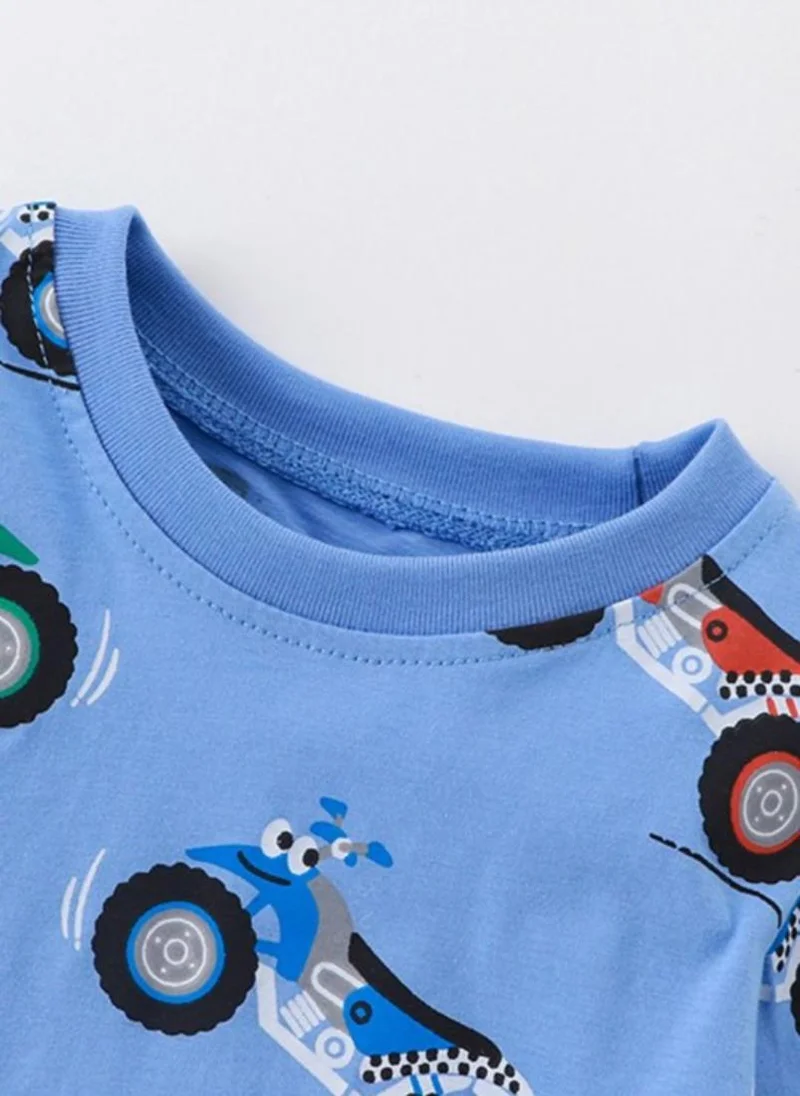 YUNIQEE Blue Graphic Printed Round Neck T-shirt