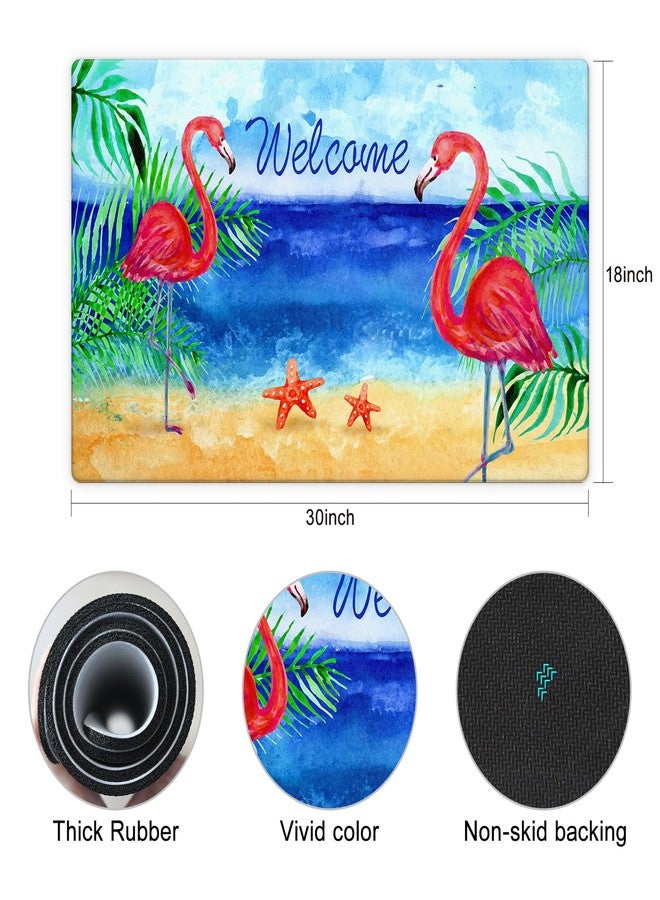 Morigins Flamingo Beach Summer Rubber Door Mat Welcome Tropical Indoor Outdoor Rubber Mats 18x30 inch - Image 2