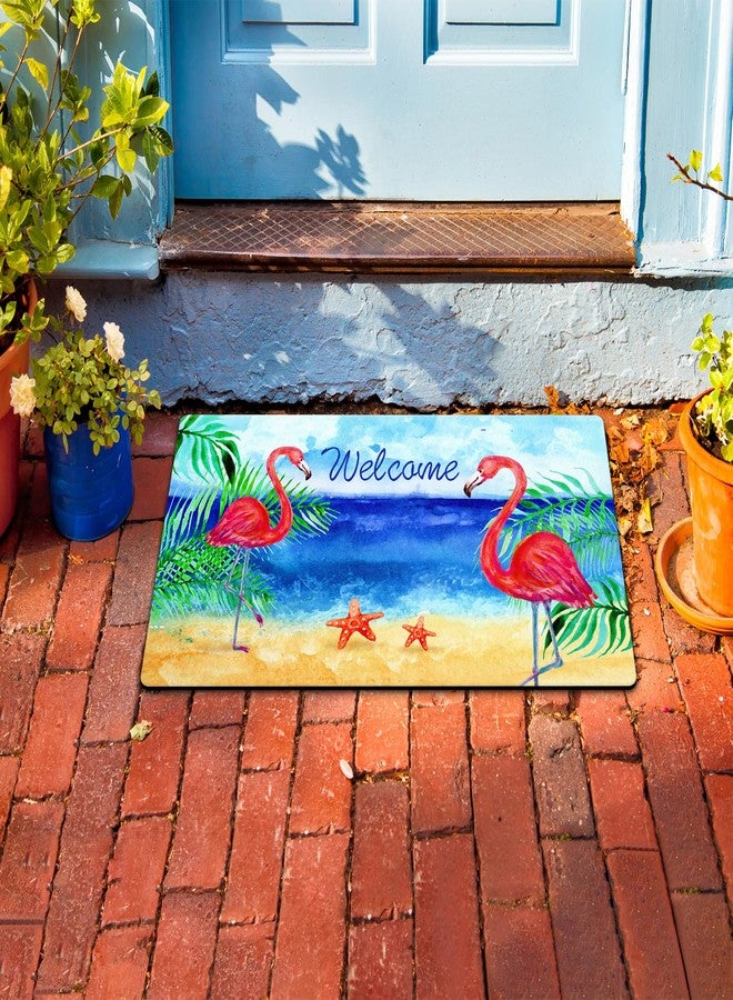 Morigins Flamingo Beach Summer Rubber Door Mat Welcome Tropical Indoor Outdoor Rubber Mats 18x30 inch - Image 5