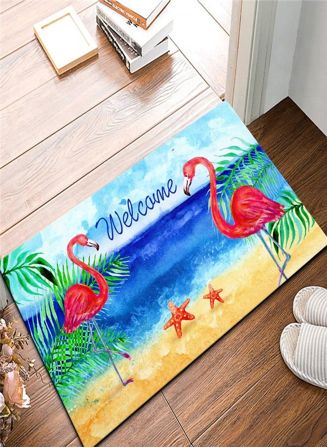 Morigins Flamingo Beach Summer Rubber Door Mat Welcome Tropical Indoor Outdoor Rubber Mats 18x30 inch - Image 4