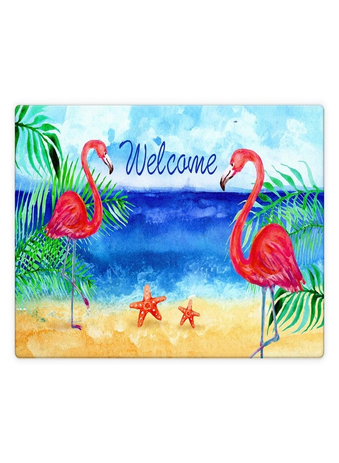Morigins Flamingo Beach Summer Rubber Door Mat Welcome Tropical Indoor Outdoor Rubber Mats 18x30 inch - Image 1