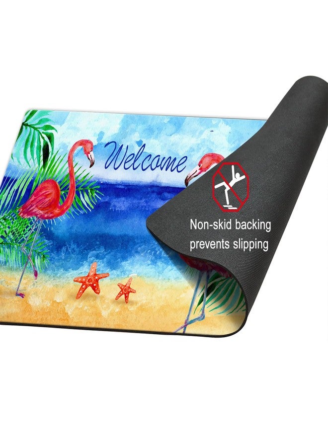 Morigins Flamingo Beach Summer Rubber Door Mat Welcome Tropical Indoor Outdoor Rubber Mats 18x30 inch - Image 3
