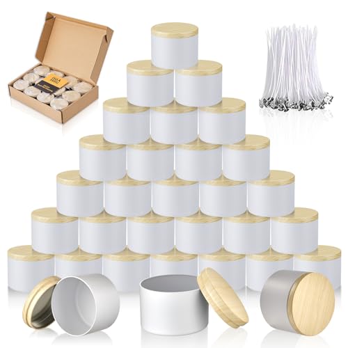 MGLIFEUL Candle Tins Jars Container Vessels for Making 4 8 Oz White Empty Candle Tins Can Gift Box Packaging Plate with Lids Wax Container Bulk Making DIY Candle Supplies Accessories(White,4oz,12pcs) - Image 1