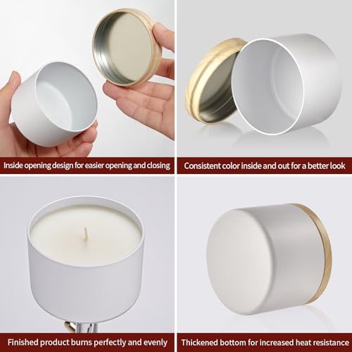 MGLIFEUL Candle Tins Jars Container Vessels for Making 4 8 Oz White Empty Candle Tins Can Gift Box Packaging Plate with Lids Wax Container Bulk Making DIY Candle Supplies Accessories(White,4oz,12pcs) - Image 5
