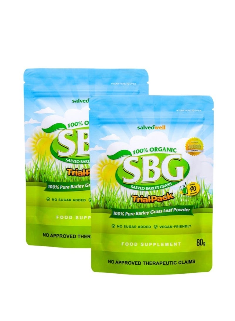 سالفيو حزمة 2 أعباء بقيمة فائقة：مسحوق أوراق عشب الشعير النقي 100% من إس بي جي – 80 غرام × 2، غني بكميات وفيرة من العناصر الغذائية والفيتامينات والمضادات الأكسدة - Image 1