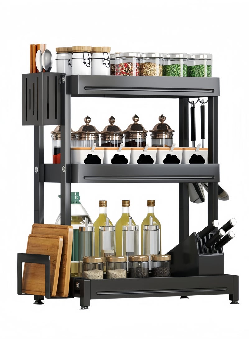 GGEROU Kitchen Storage Shelf Spice Rack Free-Standing Spice Organizer Holder 3 Tier Countertop Seasoning Rack Chopping Board Rack Knife Holder Chopstick Holder - Image 1