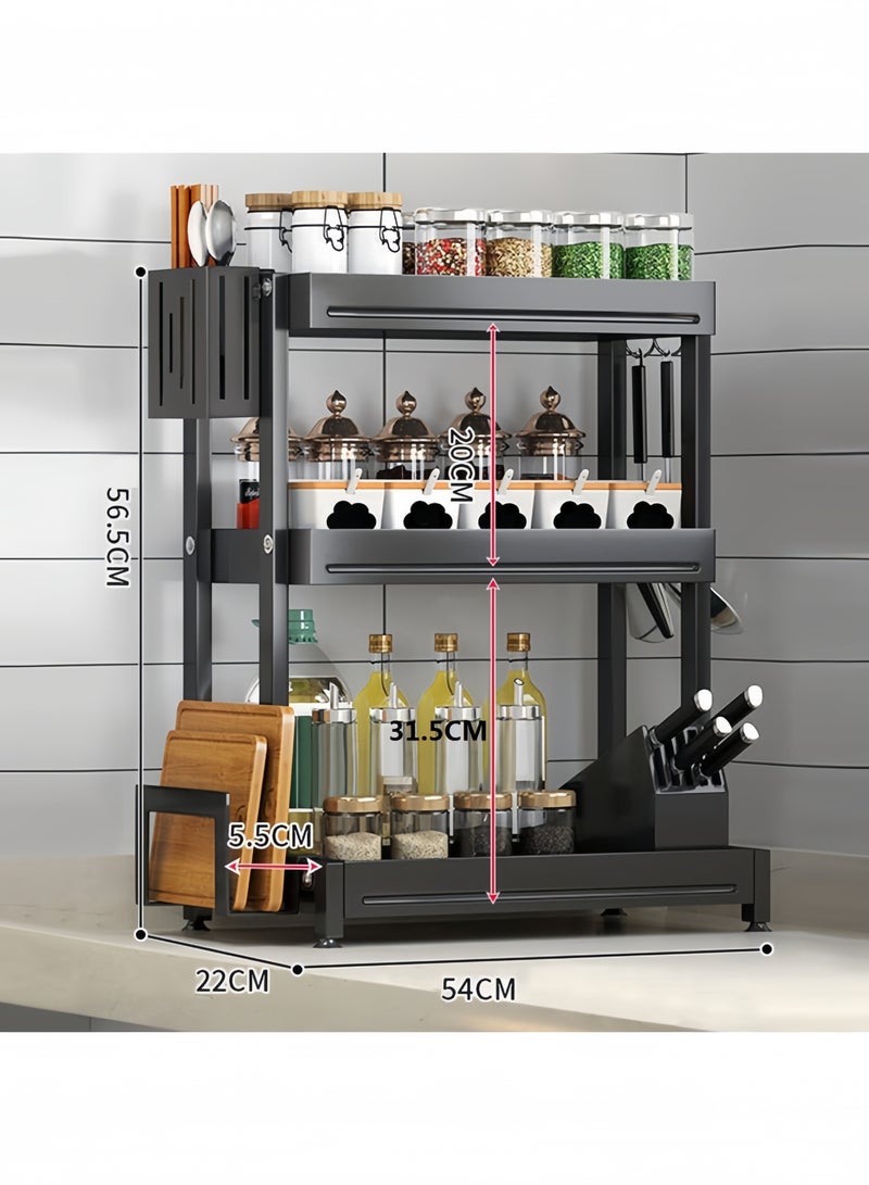 GGEROU Kitchen Storage Shelf Spice Rack Free-Standing Spice Organizer Holder 3 Tier Countertop Seasoning Rack Chopping Board Rack Knife Holder Chopstick Holder - Image 2