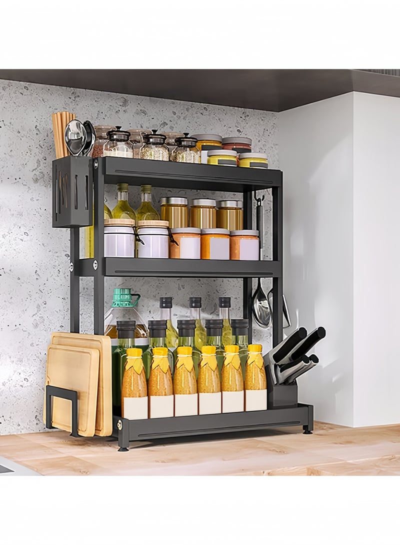 GGEROU Kitchen Storage Shelf Spice Rack Free-Standing Spice Organizer Holder 3 Tier Countertop Seasoning Rack Chopping Board Rack Knife Holder Chopstick Holder - Image 3