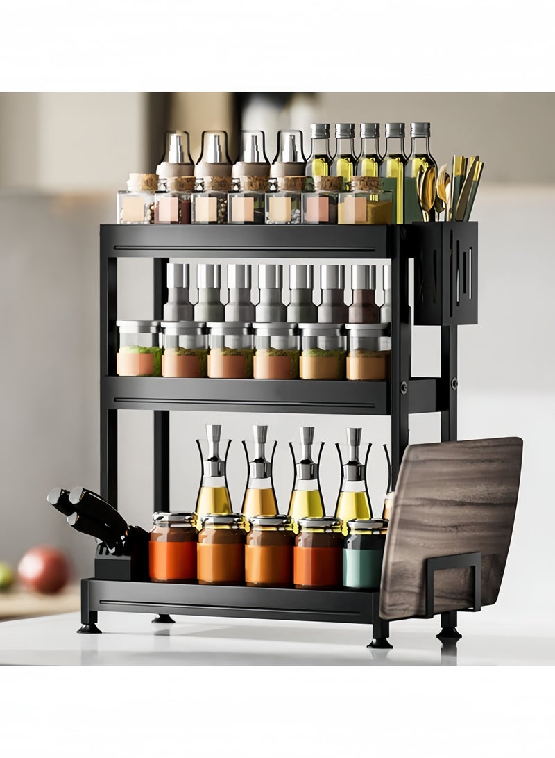 GGEROU Kitchen Storage Shelf Spice Rack Free-Standing Spice Organizer Holder 3 Tier Countertop Seasoning Rack Chopping Board Rack Knife Holder Chopstick Holder - Image 4