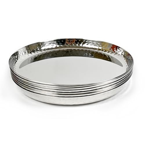 Only Rajesh Premium Stainless Steel Dinner Plates Set of 6 - Hammered Finish, Steel Thali for Lunch, Dinner Plate, Tiffin Plates, Dishwasher Safe - Image 1