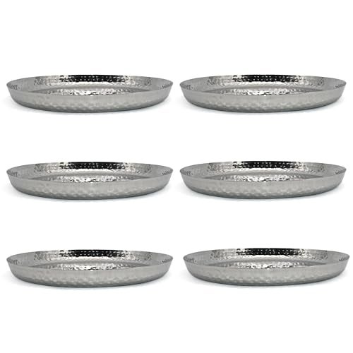 Only Rajesh Premium Stainless Steel Dinner Plates Set of 6 - Hammered Finish, Steel Thali for Lunch, Dinner Plate, Tiffin Plates, Dishwasher Safe - Image 4