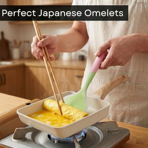 VDNSI Breakfast Pan Non Stick Egg Fry Pan Rectangular | Sandwich Frying Pans | Mini Frying Pan | Induction & Gas Compatible | Easy Clean | Wooden Grip Handle | Tamagoyaki Japanese Omelette Pan - Image 4
