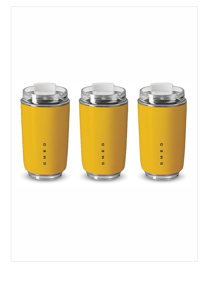 smeg Travel Mug, Insulated Coffee Tumbler, Leak Proof Stainless Steel Thermal Reusable Coffee Cup, Lightweight And Portable Drink Container For Home Office Traveling, (Pack Of 3pcs, 350ML Yellow) - Image 1