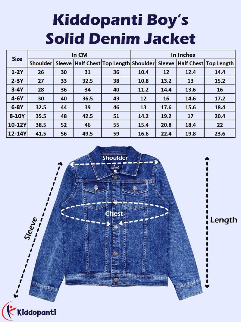 KiddoPanti Boys Denim Standard Length Jacket | Cotton Poly Blend with Lycra | Washed Denim, Full Sleeve | Button Closure & Front Flap Pockets | Collared Neck, Dk Rag Wash - 2-3Y - Image 5