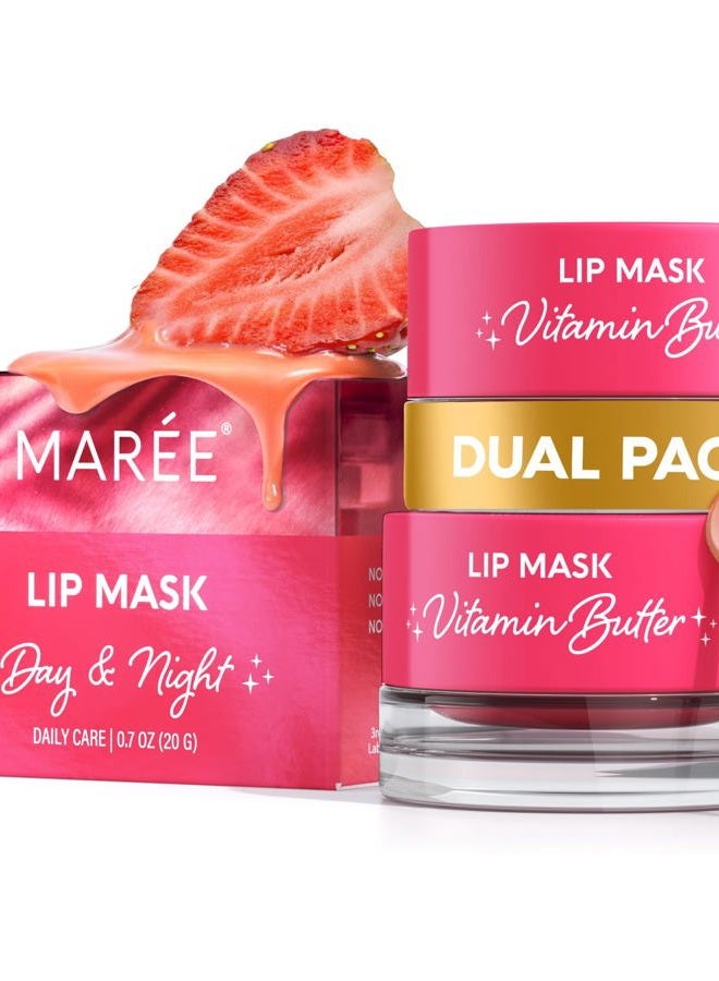 MAREE Lip Mask Overnight 2 Pack - Lip Moisturizer For Very Dry Lips - Hydrating Lip Butter Balm with Hyaluronic Acid & Collagen - Overnight Lip Treatment - Lip Sleeping Mask Repair - Image 1