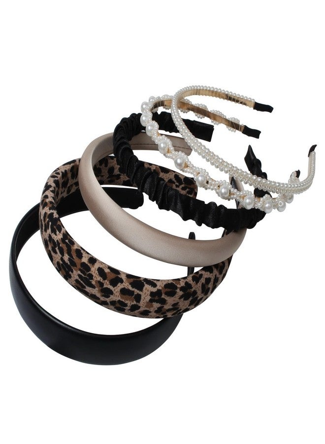 Cuizhiyu 6PK Fashion Headbands for Women Non Slip Cute Pearl Headband Leopard Padded Headbands Black Hair Accessories - Image 1
