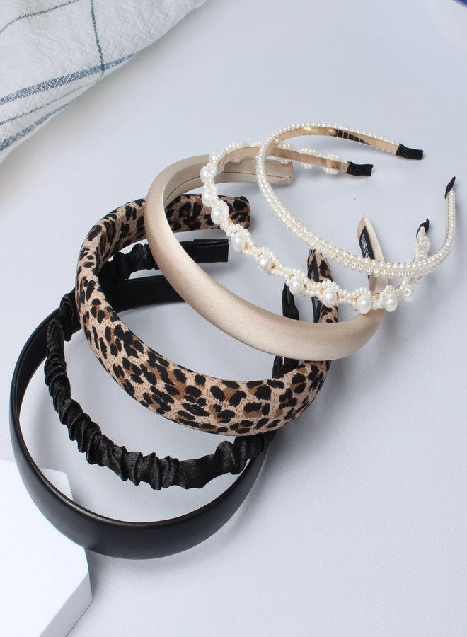 Cuizhiyu 6PK Fashion Headbands for Women Non Slip Cute Pearl Headband Leopard Padded Headbands Black Hair Accessories - Image 2