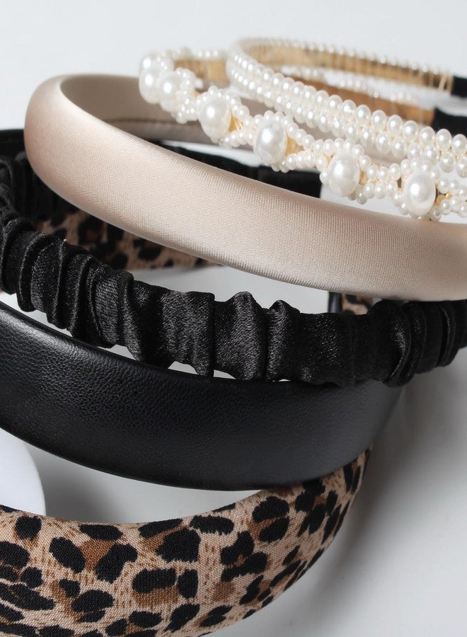 Cuizhiyu 6PK Fashion Headbands for Women Non Slip Cute Pearl Headband Leopard Padded Headbands Black Hair Accessories - Image 5